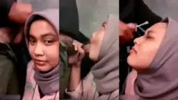 Di Wc Umum, Muka Jilbab Kena Semprot Crot Panas